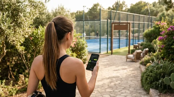 Player using the Smash app at a padel court